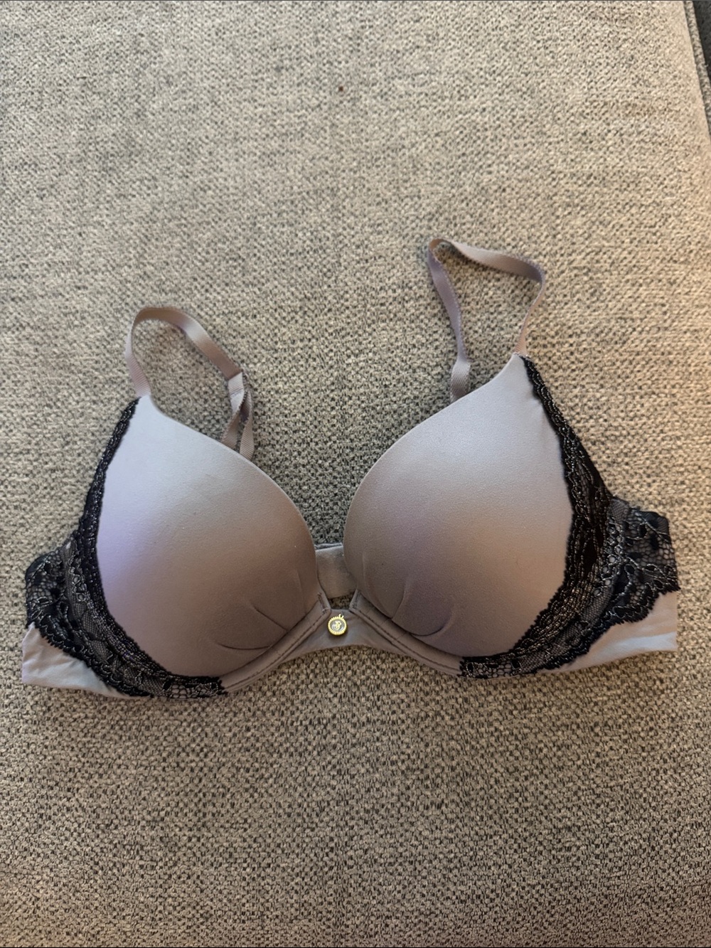 Victoria's Secret Taupe Push-Up Bra with Black Lace Trim